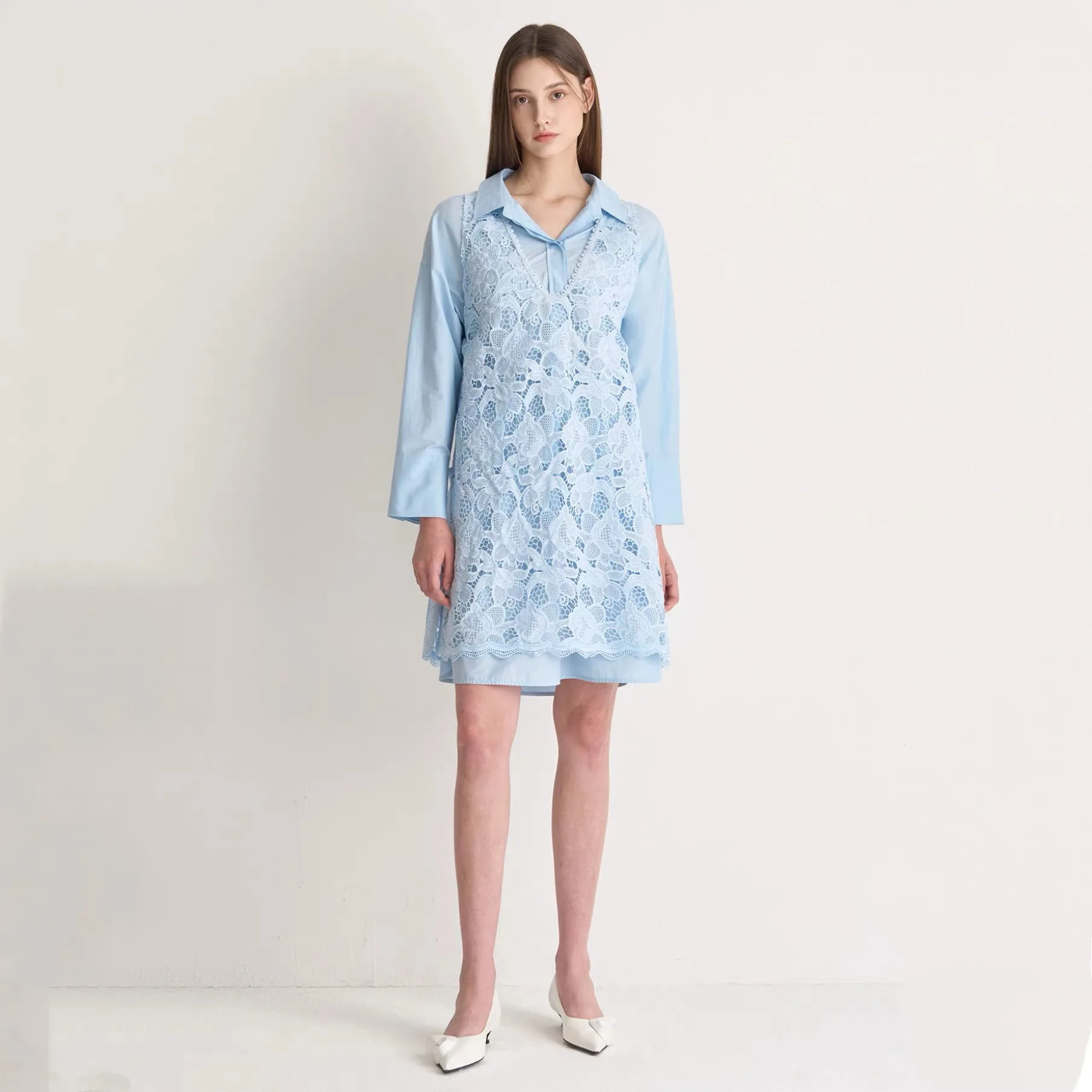 

Ele кружевной кардиган с вырезом и воротником irt Dr, осенний комплект для поездок на работу, лимонный сыр M25, первоначальный осенний комплект для поездок на работу