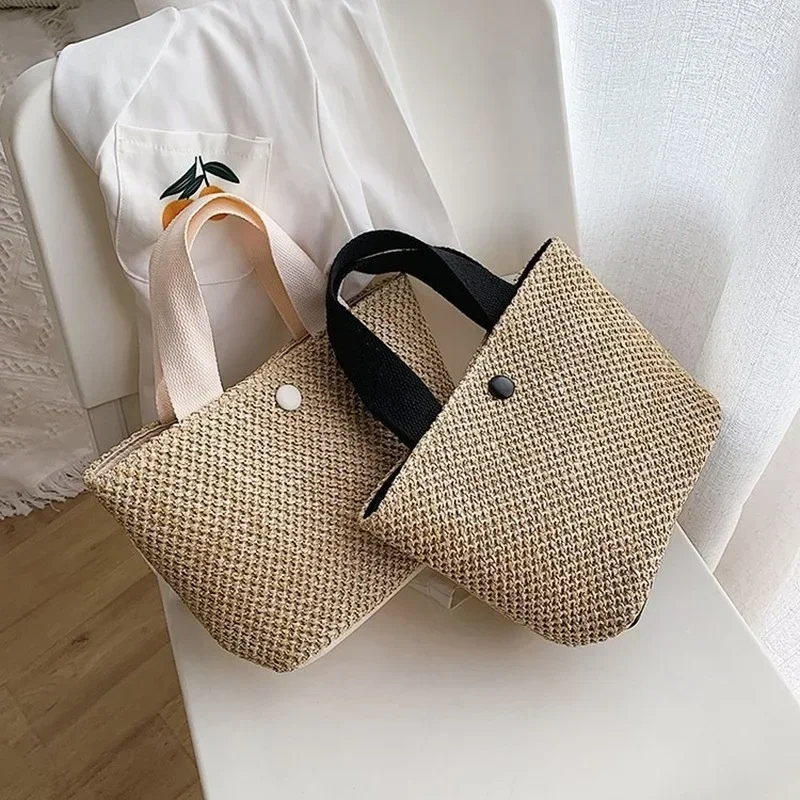 Rattan Basket Handbags Travel Totes Summer Bohemian Handmade Weaving Bags Women Beach Straw Bag Wrapped Beach Bag