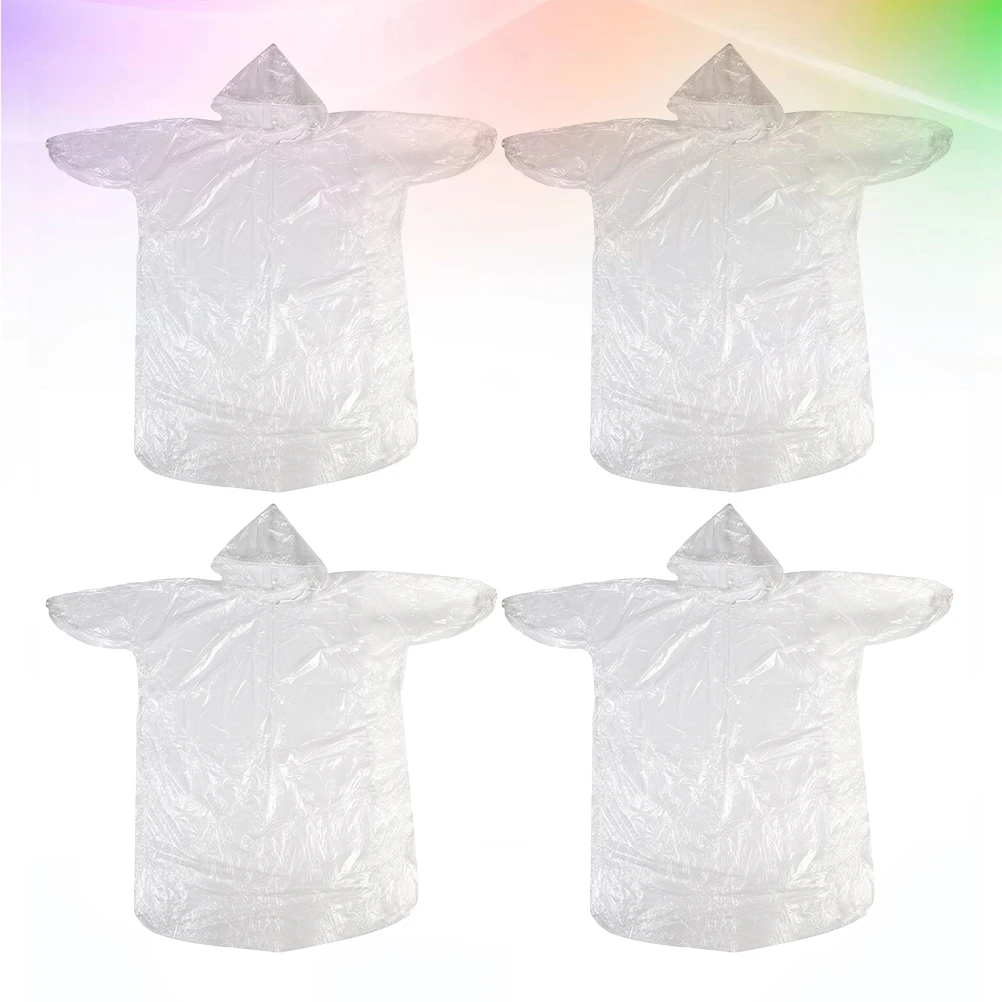 

4 pcs Waterproof Raincoat Adult Disposable Hooded Windproof Poncho Unisex Lightweight Emergency Travel Rainwear