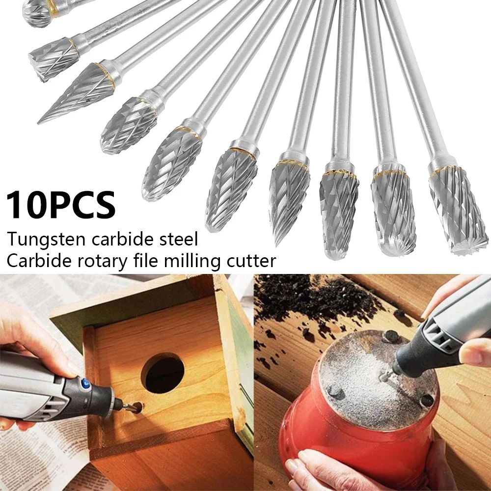 

10/20/30/40PCS Tungsten Carbide Burrs Set with 3mm Shank 6mm Head for Dremel Wood Carving Bits Metal Grinding Engraving Cutting