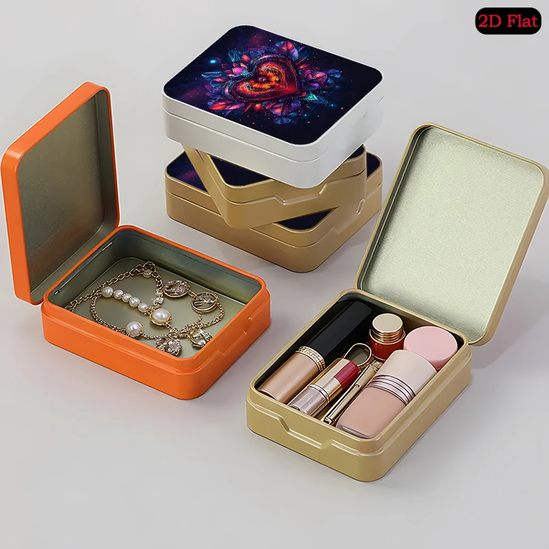 Cyberpunk Heart Emblem Theme Home Small Object Tin UV Printed Flip Top Box, Portable Personalized Photo Tinplate Box