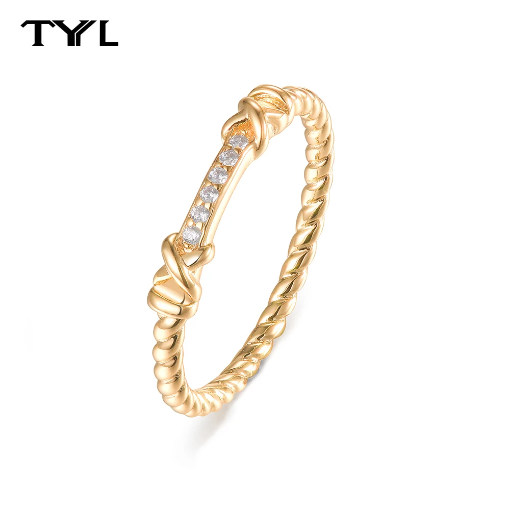 

TYYL Classic Gold Rope Knot Thin Ring Timeless Elegance Zircon Stackable Band Unisex Jewelry for Various Occasions Ideal Gift