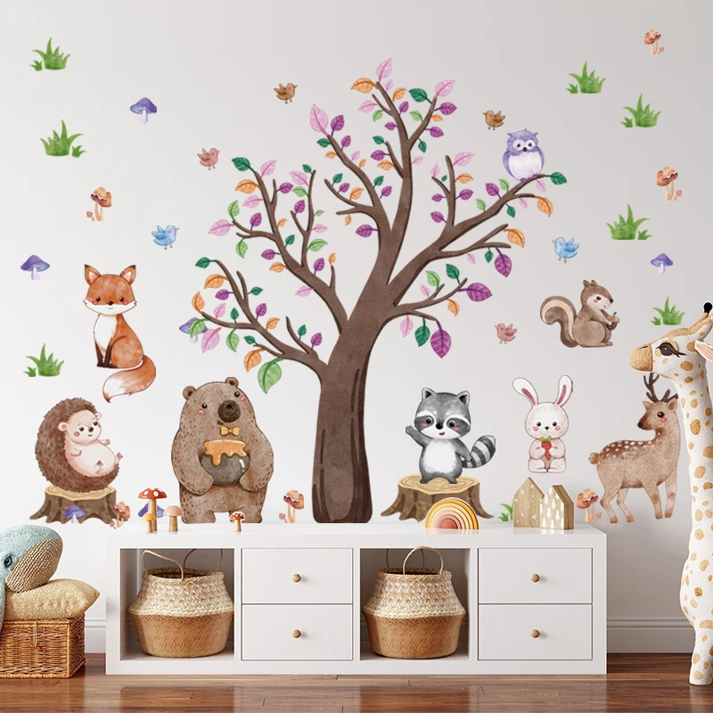 Safari Jungle Woodland Animals Wall Decals Wall Stickers for Boys Girls Baby Nursery Kids Bedroom Living Room Classroom Decor