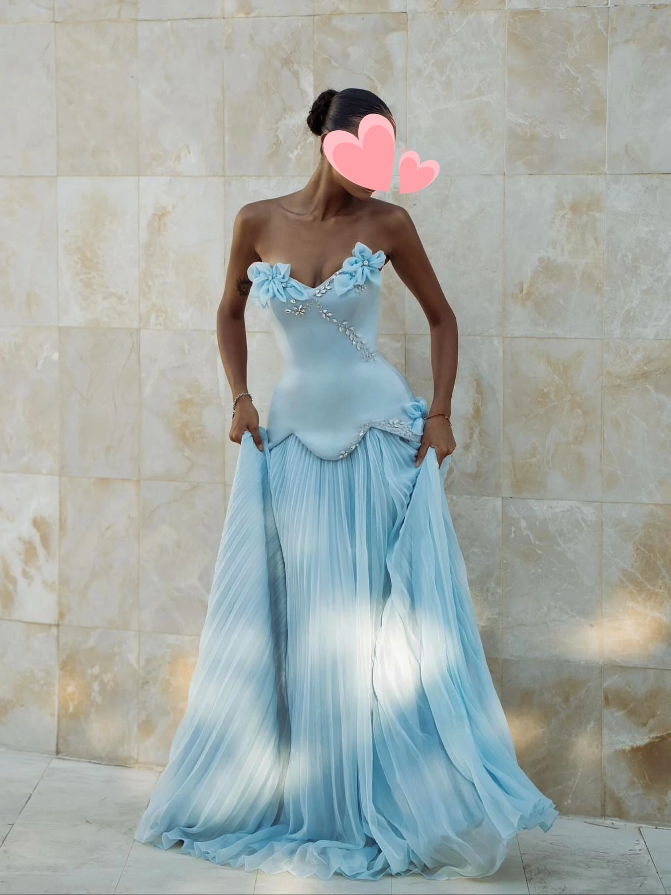 

Other Shore Elegant Vintage Sweet Blue Flowers Beads A-Line New Customized Formal Occasion Prom Dress Evening Party Gowns