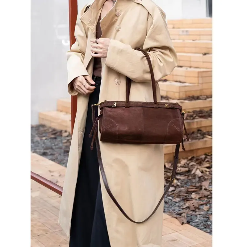 Retro Tote Bag Versatile Suede 2024 Fashion Large Capacity Handheld Shoulder Crossbody Women Brown Handbag