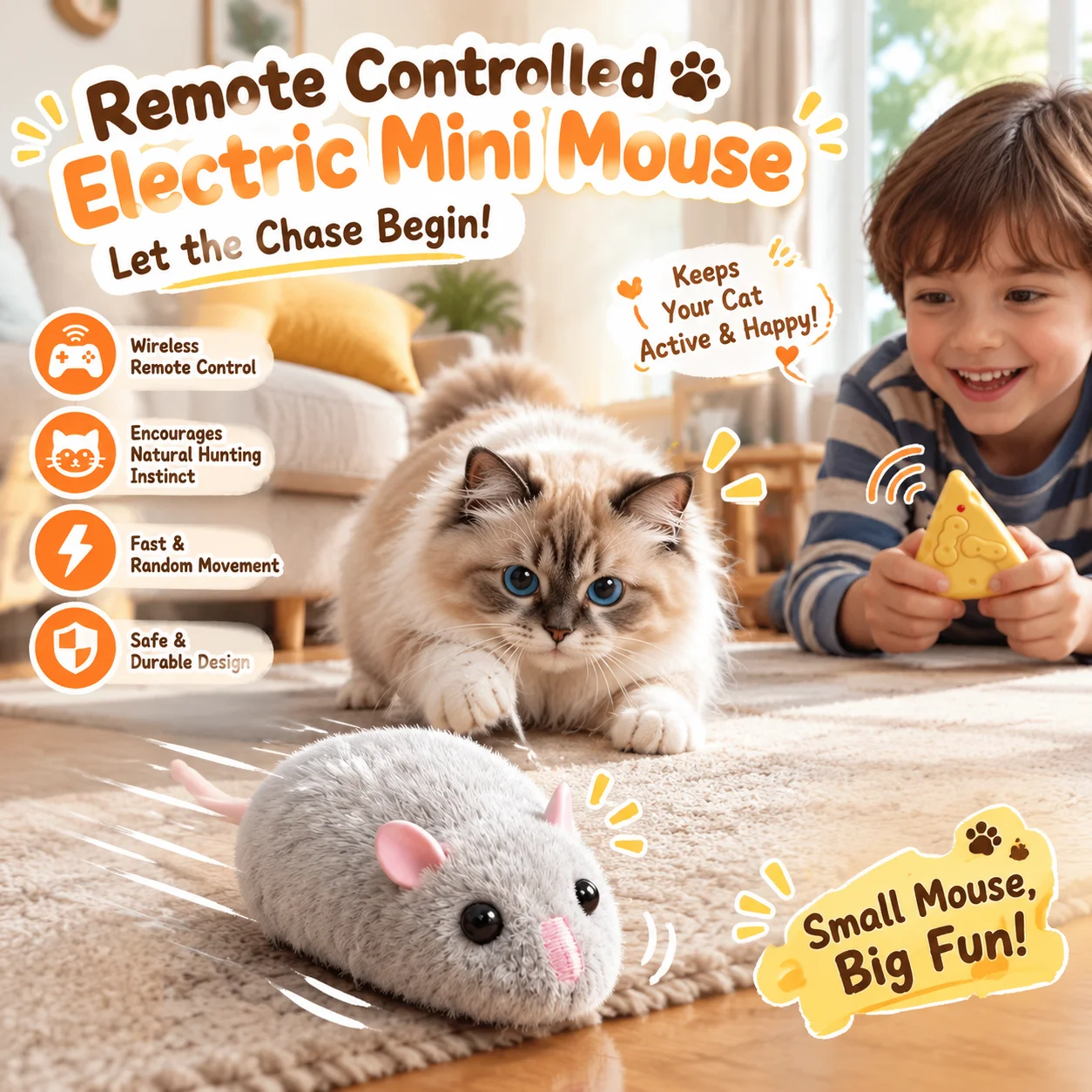 Electronic RC Rat Mouse Toy, Realistic Remote Control Fake Mouse for Cat Chasing & Prank, Interactive Novelty Gift