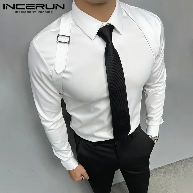 Incerun Tops 2024 Amerikaanse Stijl Mode Nieuwe Mannen Solide Eenvoudige All-Match Shirts Casual Streetwear Lange Mouwen Revers Blouse S-5XL