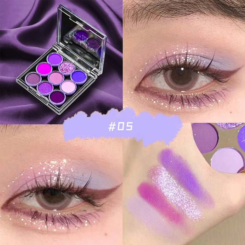 Paleta de sombras de ojos para fiesta, pigmentos de neón, 9 colores, púrpura brillante