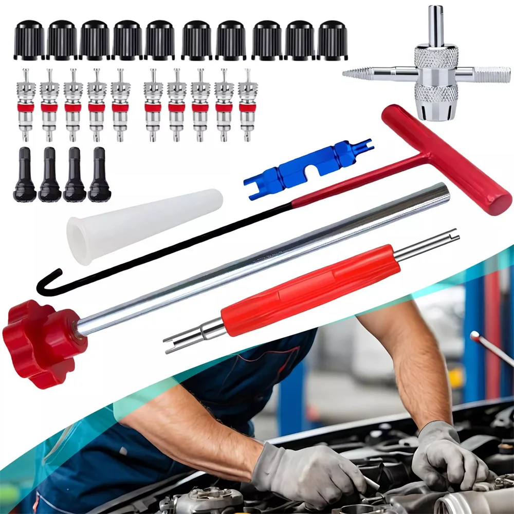 13/23/30Pc Valve Stem Tool Kit Metal Tire Installer Tool Car Puller Wheel Tire Remover T-Hook Replacement Motorcycle Accessories