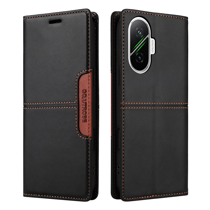 

Чехол-книжка из кожи для Xiaomi Poco F7 5G с магнитной застежкой и отделениями для карт
