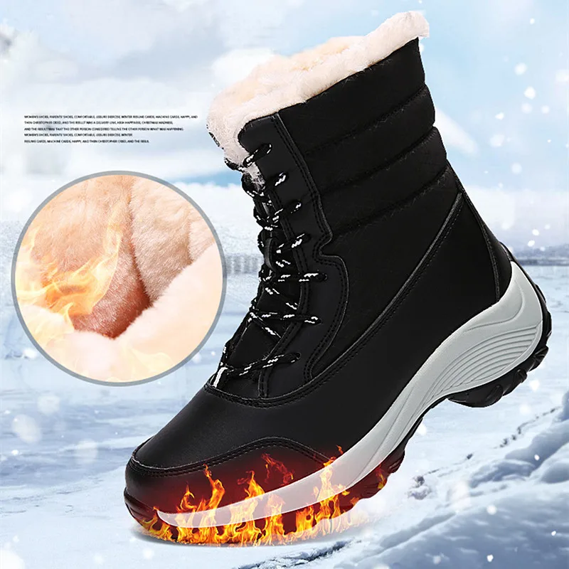 2023 Snow Boots Women Cotton Plush Warm Ankle Boots Women Shoes Height Increasing Platform Casual Fur Shoes Waterproof Botas