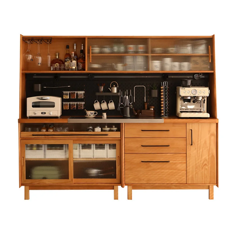 

Nordic solid wood dining side cabinet Japanese style living room hole board locker against the wall storage cupboard power track