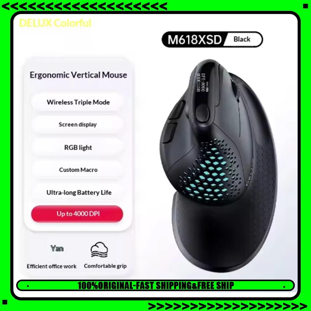 DeLUX M618XSD Office Mouse Three Mode connection 1000mAh Light Weight Wireless Mouse Fifth Gear DPI Mute For Pc Accessories Gift