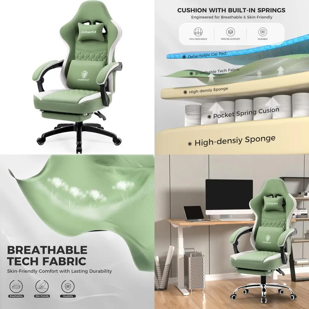 

Breathable Fabric Dowinx Gaming Chair with Gel Padding and Storage, Ergonomic Pocket Spring Cushioned Seat for Gamers