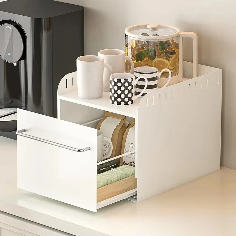 Countertop Coffee Machine Storage Rack Drawer Type Water Cup Holder Pull-out Kitchen Seasoning Bottle