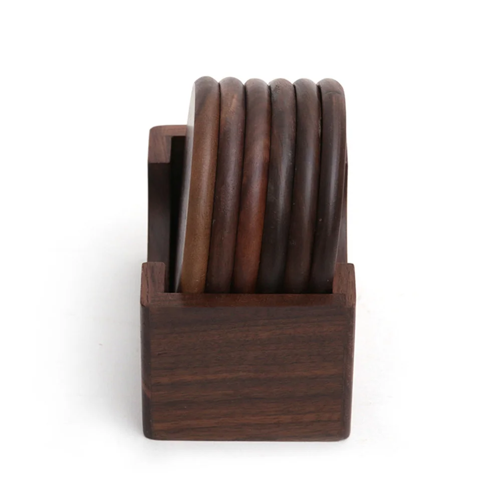 

6pcs Black Walnut Wooden Coasters Set Natural Wood Drink Holder Mat For Home Tea House Restaurant Decorative Use Placemat Gift