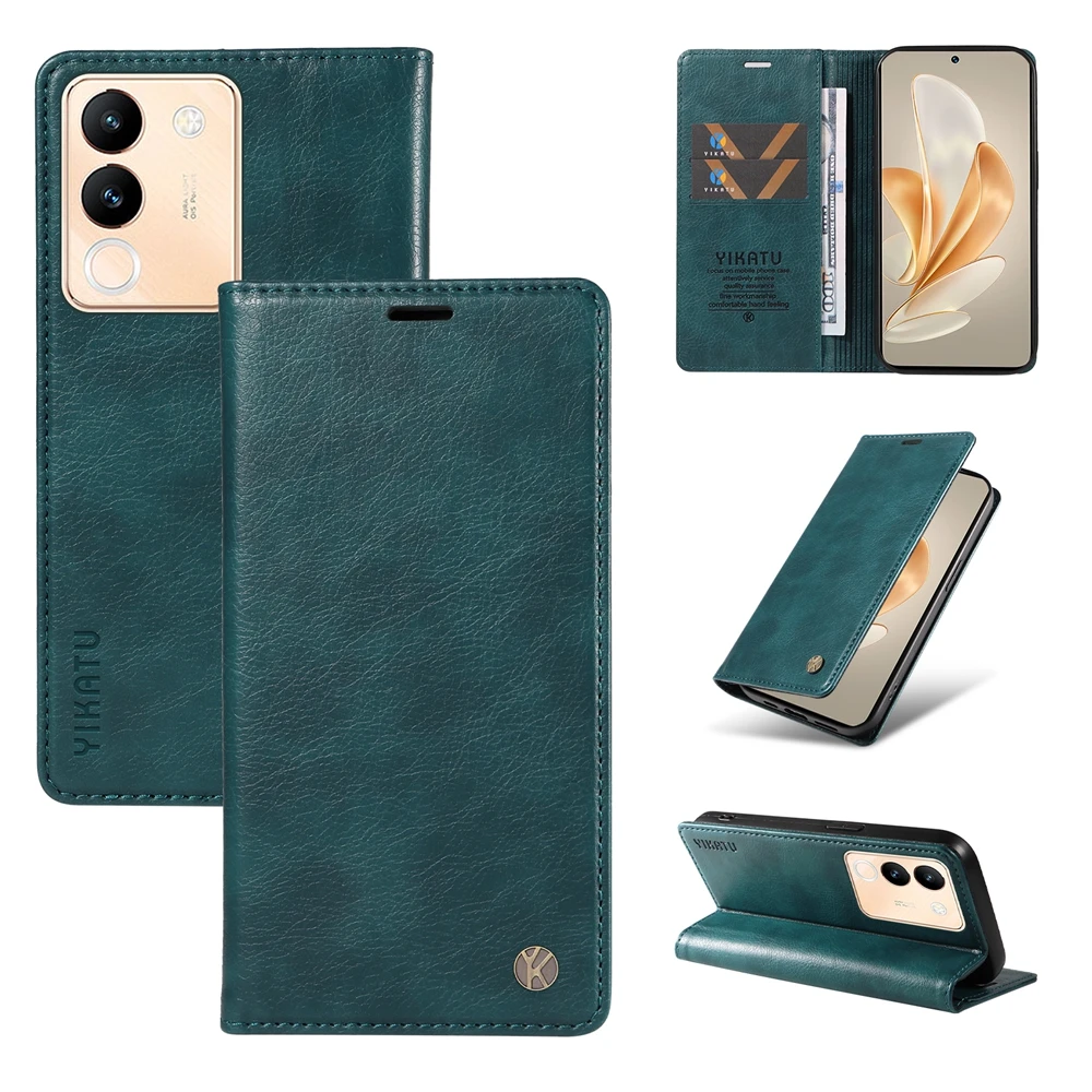 

Magnetic Litchi stria Leather Wallet Flip Case For VIVO V50 V40 V30 V29 V27 S19 S18 Lite Pro SE V30E V29E V40Lite V50Lite 4G 5G