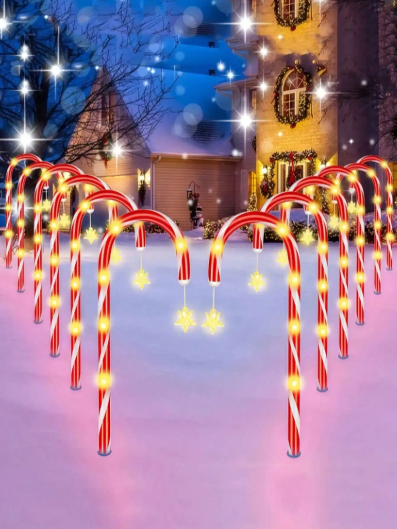 Christmas Solar Candy Cane Light: Star Decor, 8 Modes, Waterproof LED for Outdoor & Christmas Tree Decor