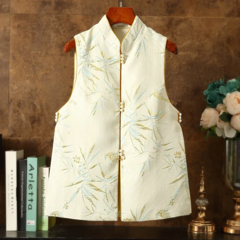 

Spring Autumn Embroidered Floral Straight Collar Vest Retro Sle Girls Jaet Chinese Tang Costume Design Floral Patterned
