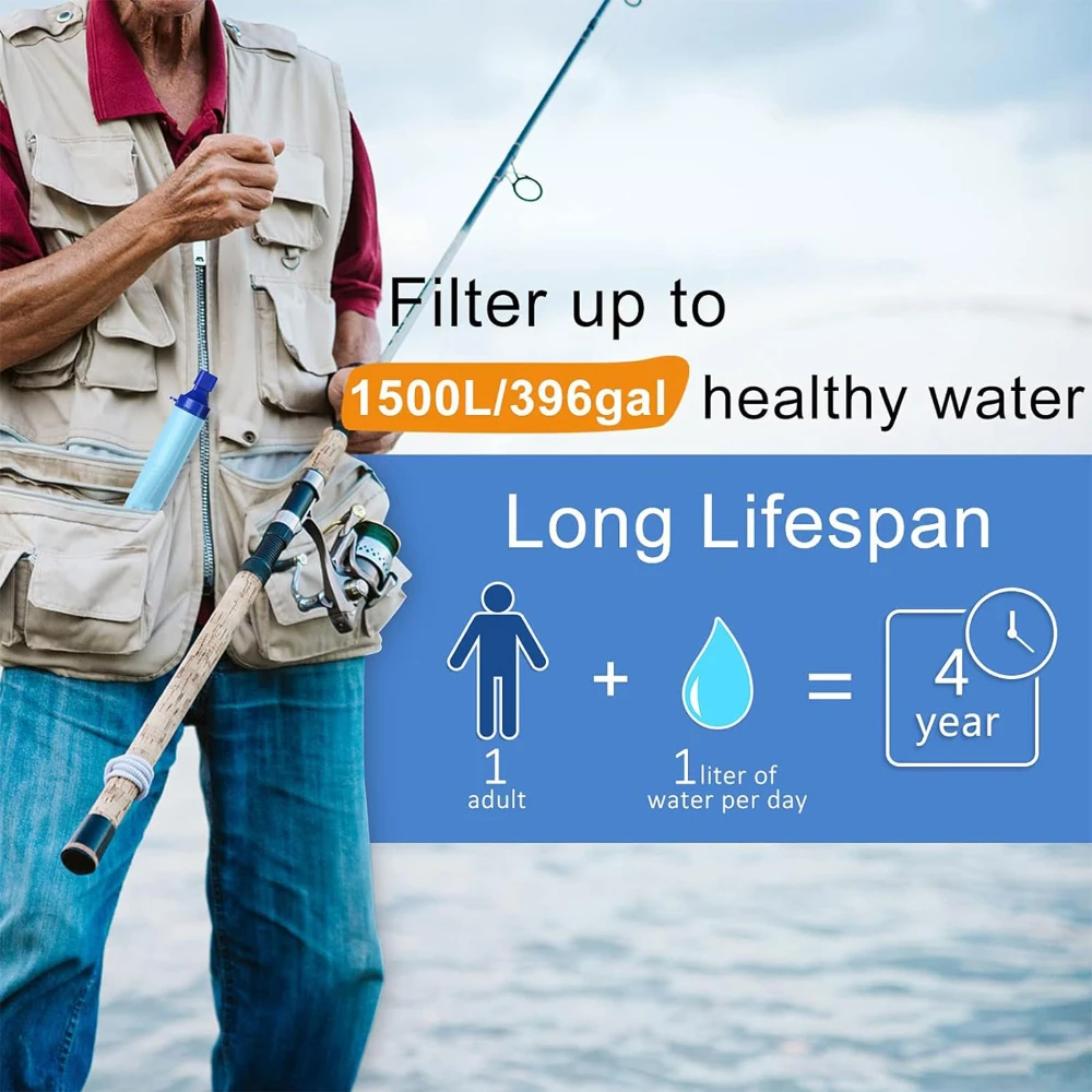 Outdoor Water Filter Straw 5-Stage Filtration for Camping Hiking Portable Survival Gear for Traveling Hunting and Backpacking