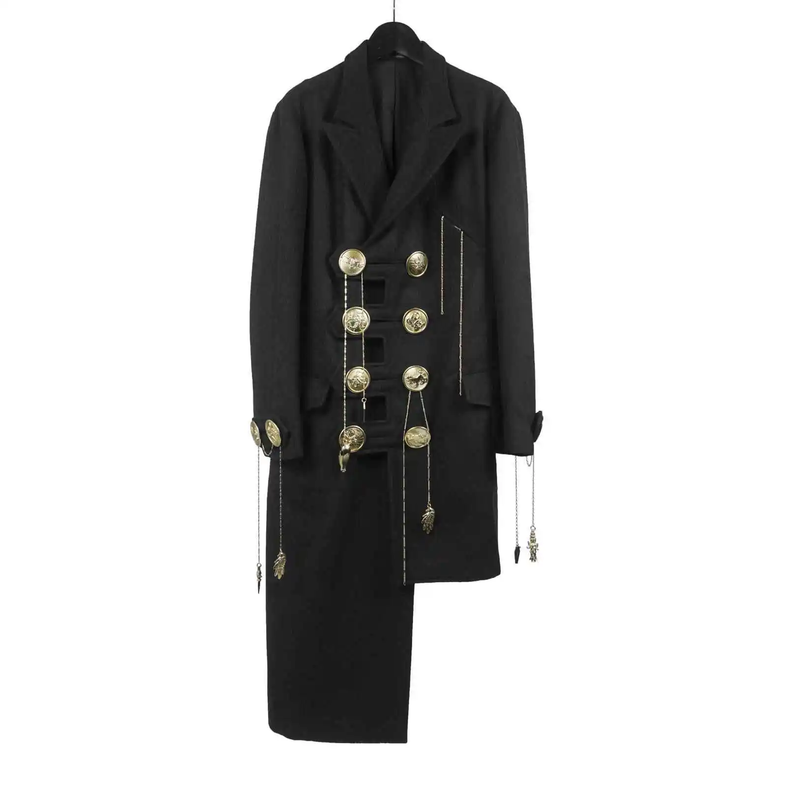 

TOP-YAMAMOTO Japanese original design Dark niche black gold buckle loose asymmetric wool coat