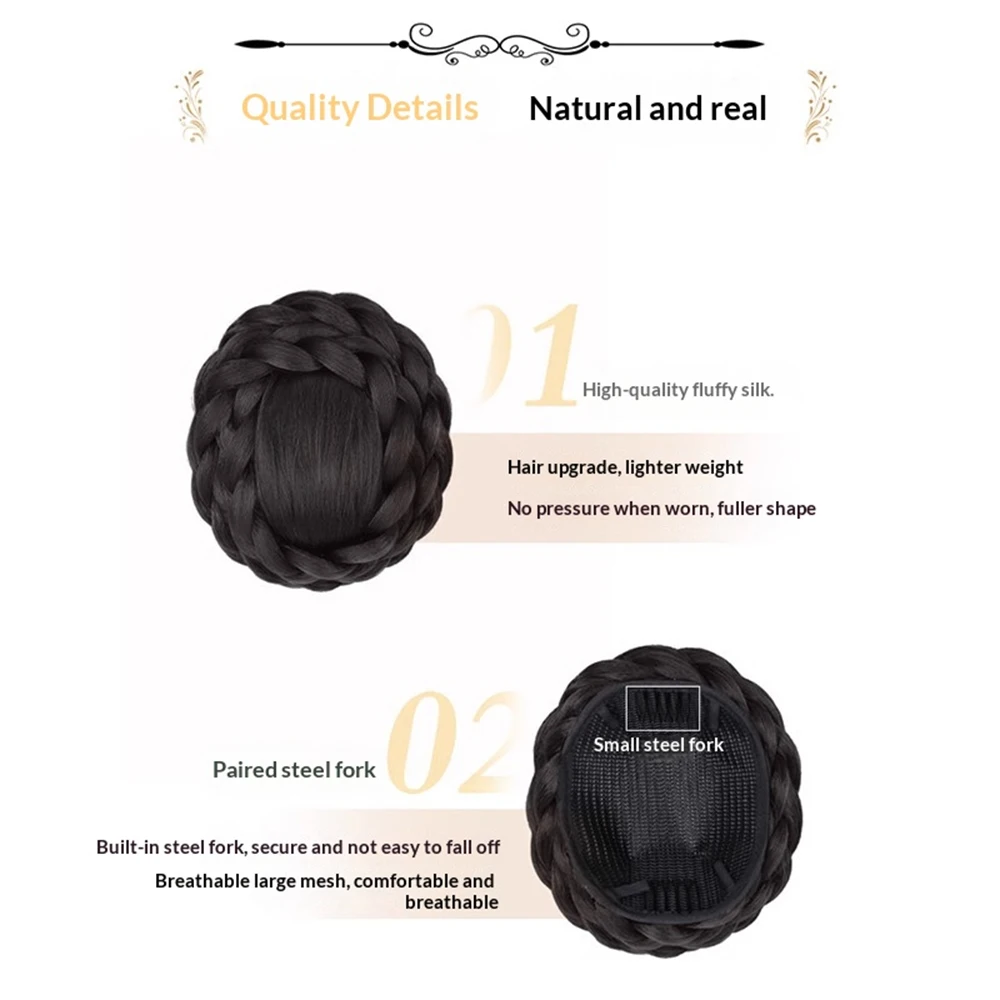 Synthetic Hair Chignon Bun Donut Braided Hairpieces Scrunchie Clip in Hair Bun Extensions Straight Updo for Wedding Party Daily