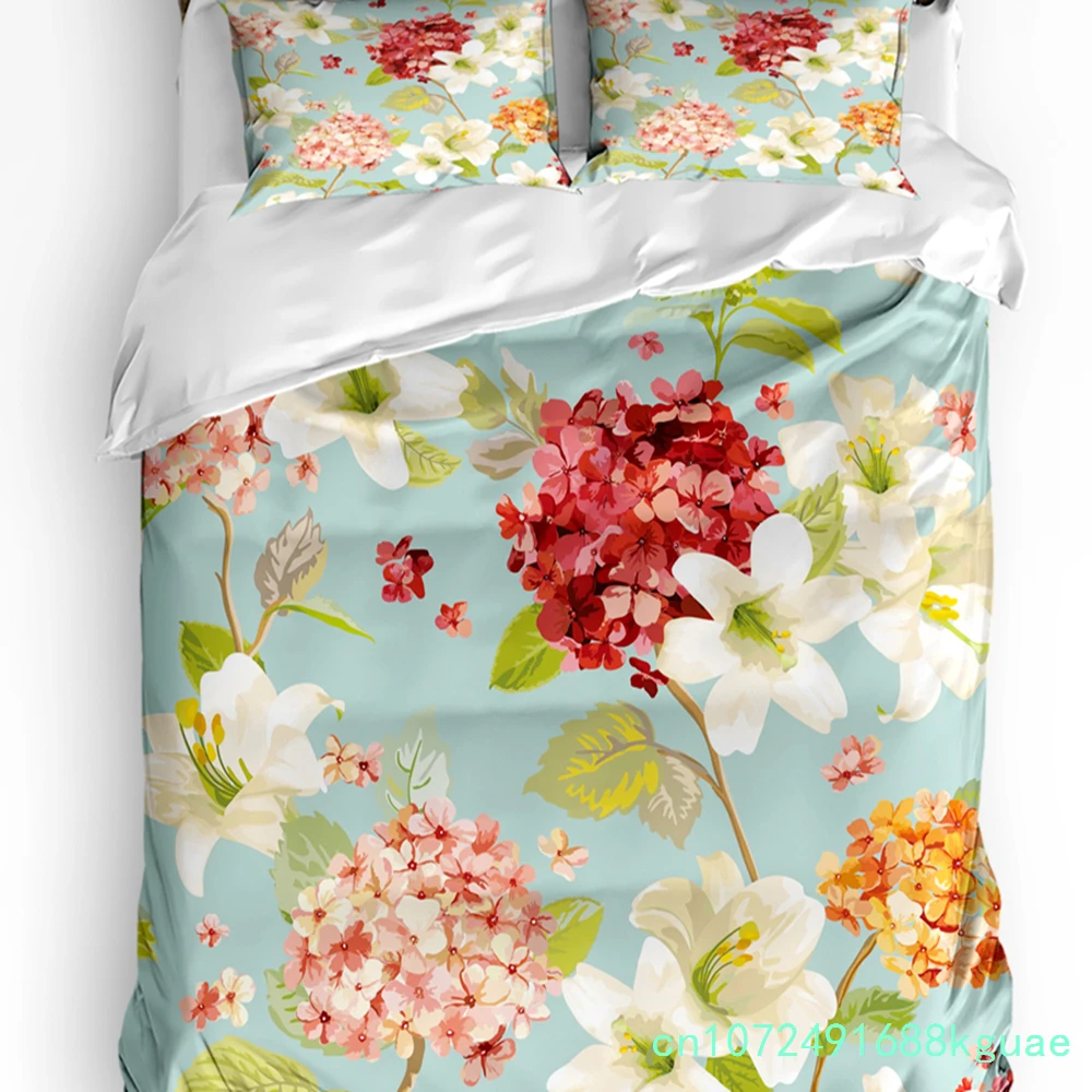 Lily Flowers Retro Duvet Cover Bed Bedding Set For Double Home Textile Quilt Cover Pillowcases Bedroom Bedding Set (No Sheet)