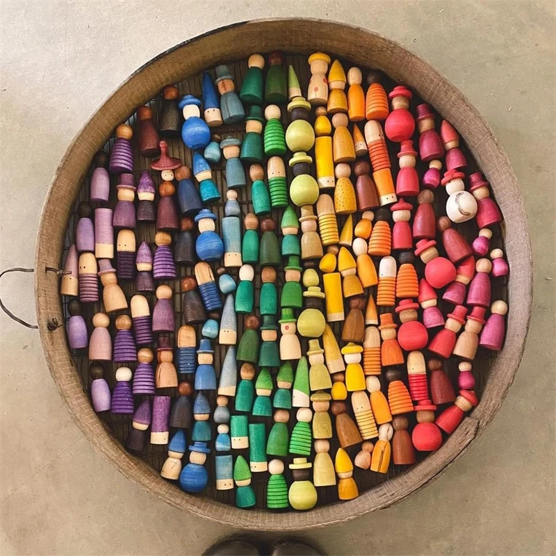 Houten Peg Poppen Regenboog Kleur Baby Cijfers Speelgoed Nordic Decoratieve Voorschoolse Leren Montessori Educatief Speelgoed