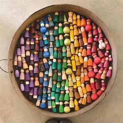 Wooden Peg Dolls Rainbow Color Baby Figures Toys Nordic Decorative Preschool Learning Montessori Educational Toy