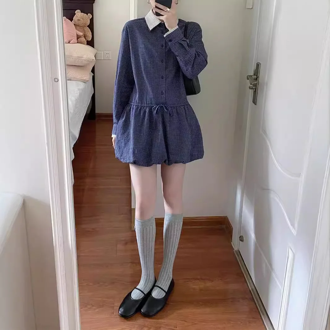 ما قبل الخريف الزي الجديد منقوشة قميص تنورة قصيرة الزي المؤنث مع فستان تنورة برعم زهرة