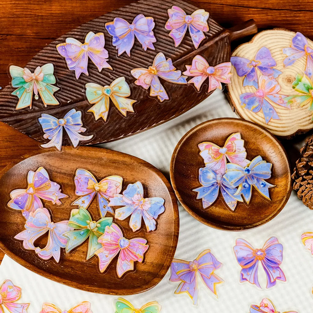 56 Pieces Dreamy Bowknot Transparent PET Stickers - Iridescent Creative High-Aesthetic Waterproof Decals Giajar Sticker Store