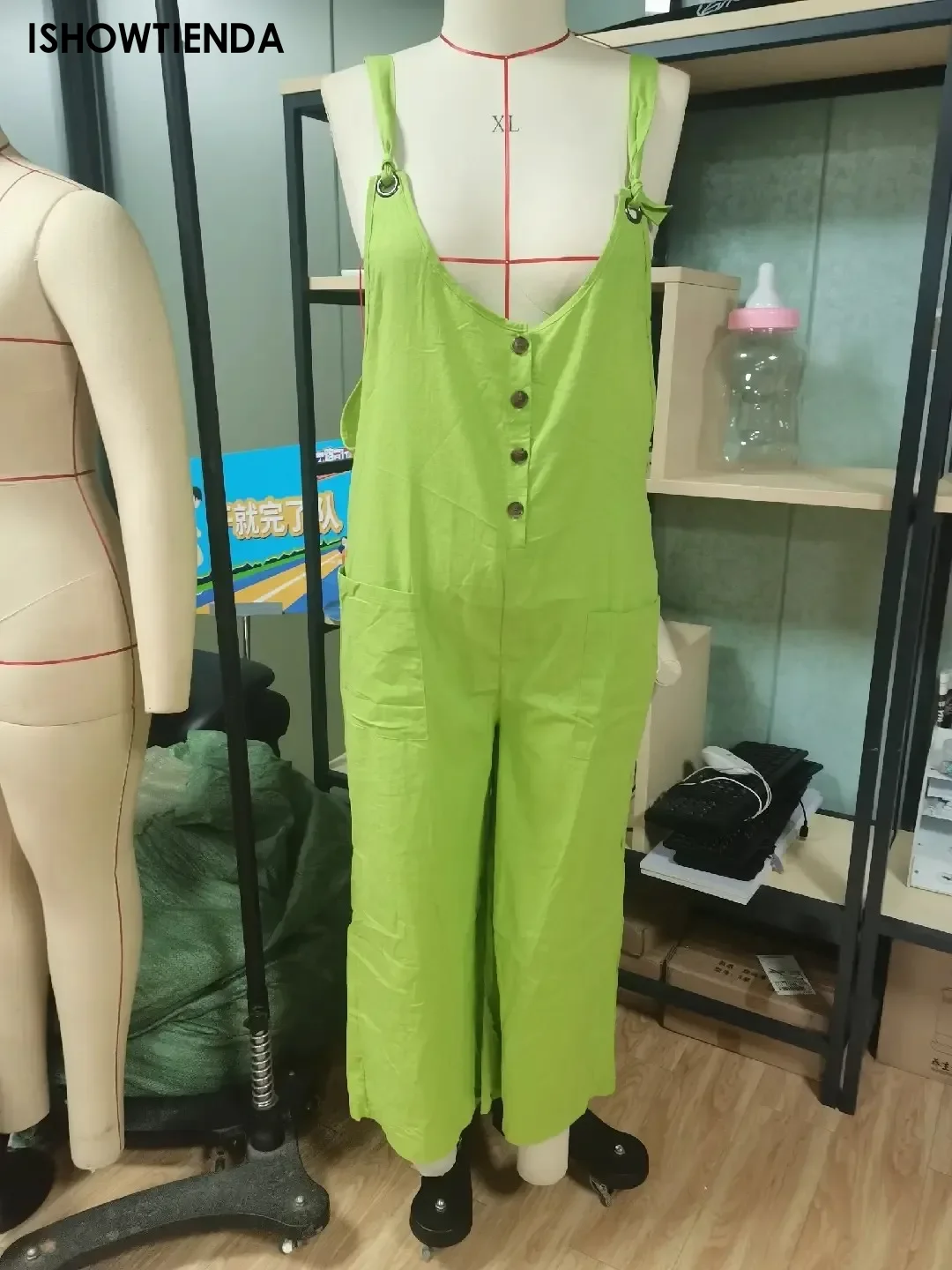 Zomermode Dames Mouwloze Losse Jumpsuit 2024 Dames Stevige Zakken Wijde Pijpen Broek Lange Broek Bretels Street Leisure