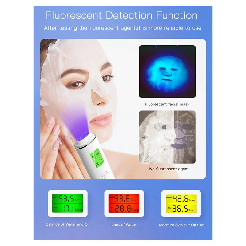 Misuratore di età della pelle elastica della guancia dell'acqua della pelle misuratore di umidità della pelle del viso e contenuto di olio analizzatore della pelle rilevatore di agente fluorescente durevole