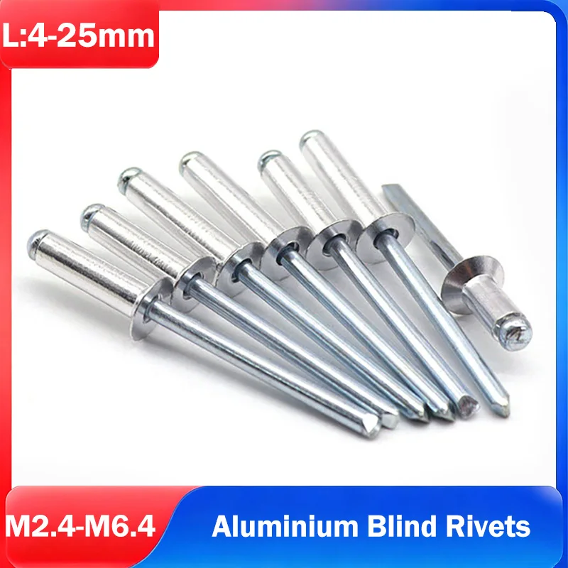 Aluminium Blind Rivets M2.4 M2.8 M3~M6.4 Pop Dome Head Countersunk Flat Rivets for Aluminium Sheet Steel Mandrel Exhaust Rivets