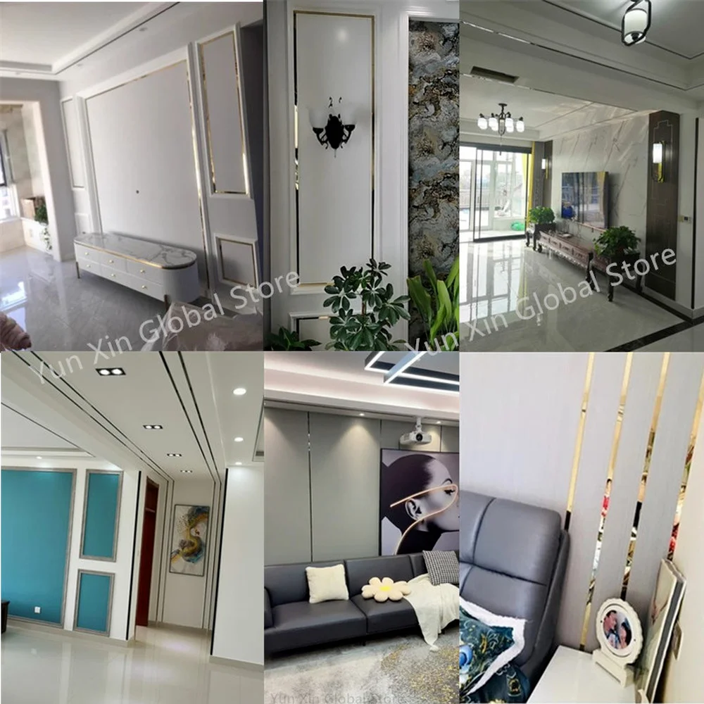 2.44M Stainless Steel Decorative Line Strip Edge Mirror Stickers for Room Wall Decor Background Ceiling Edge Strip Tile Sticker