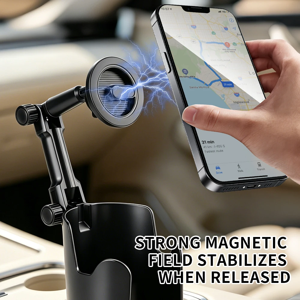 2in1 Car Cup Holder Magnetic Phone Mount 180° Adjustable Strong Magnet Car Navigation Stand Fit iPhone Samsung All Smartphones