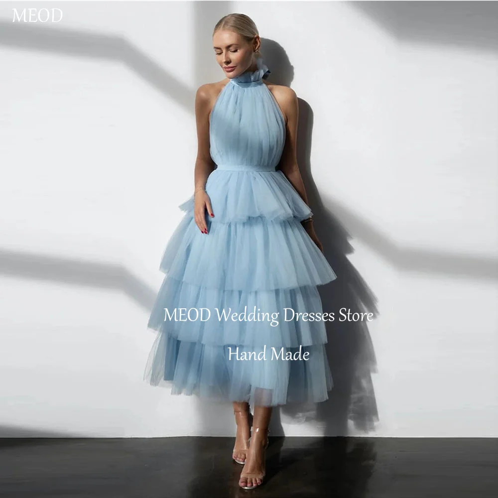 

MEOD Sky Blue Women's Formal Evening Gowns A Line Halter Prom Dress 2026 Tiered Sleeveless Modern Robes De Soirée Customized