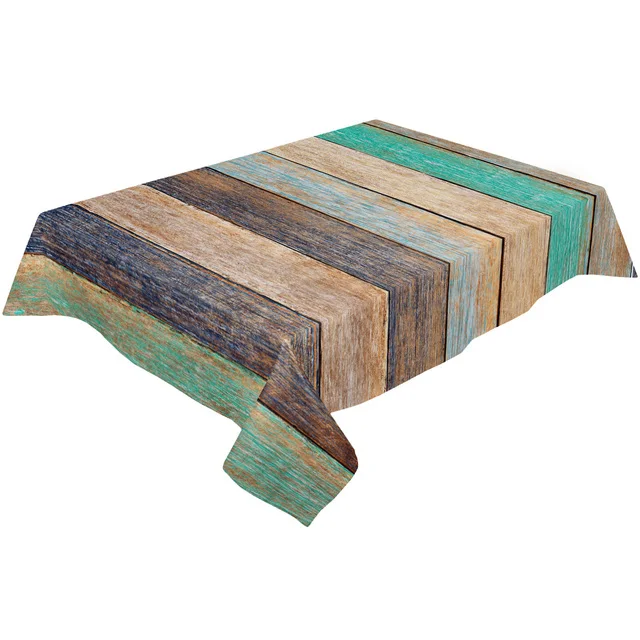 Turquoise Wooden Board Waterproof Tablecloth Holiday Party Decoration Rectangular Table Cover for Birthday Table Tablecloth