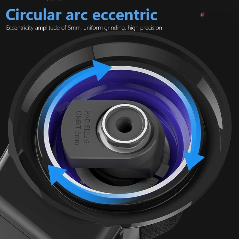 6 Inch Industrial Pneumatic Orbital Sander Polisher with 5mm Orbit Air Powered Dust Extraction 10500 RPM for Car Metal Polishing