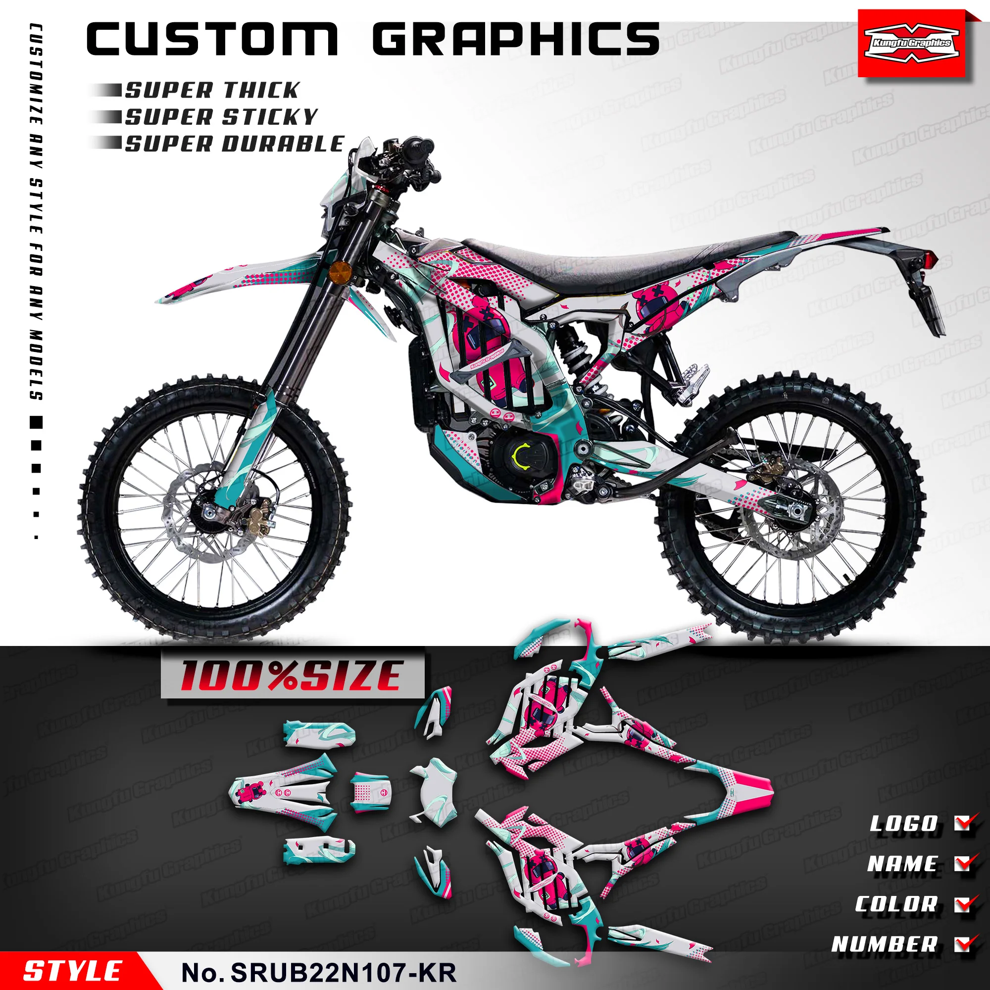

KUNGFU GRAPHICS Custom Graphics Decal Kit Stickers Complete for Ultra Bee Dirt eBike, Decoration, SRUB22N107-KR