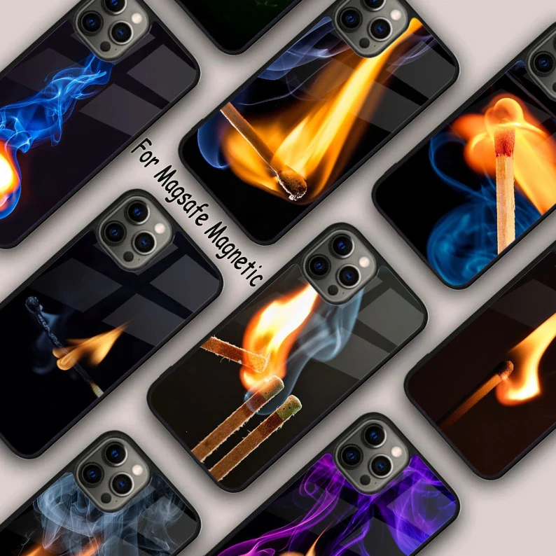 

Match Flame Fire Heat Hot Magnetic Phone Case For APPLE iPhone 17 Air 16 14 13 12 Pro Max 15 Plus Wireless Charge MagSafe Cover