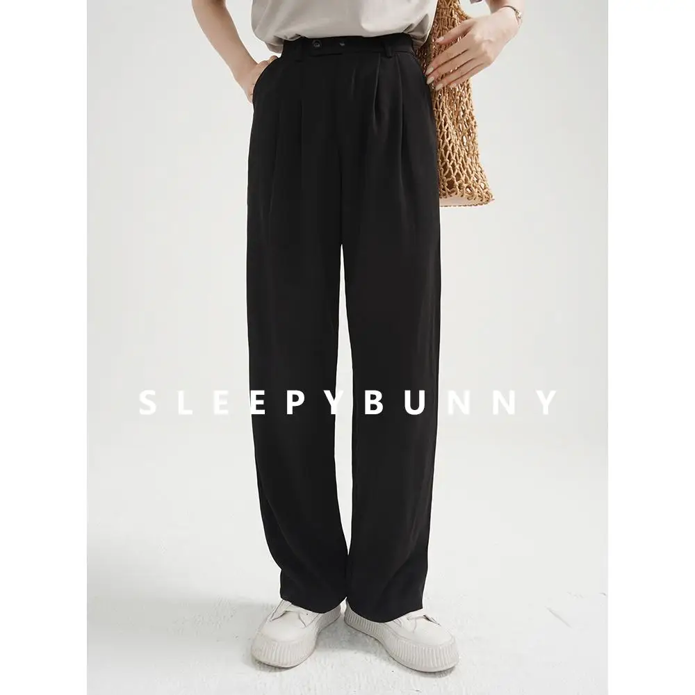 High Waist Wide Leg Pants Women Elastic Waist Double Button Trousers Loose Fit Long Casual Straight Pants Autumn Daily Outfits