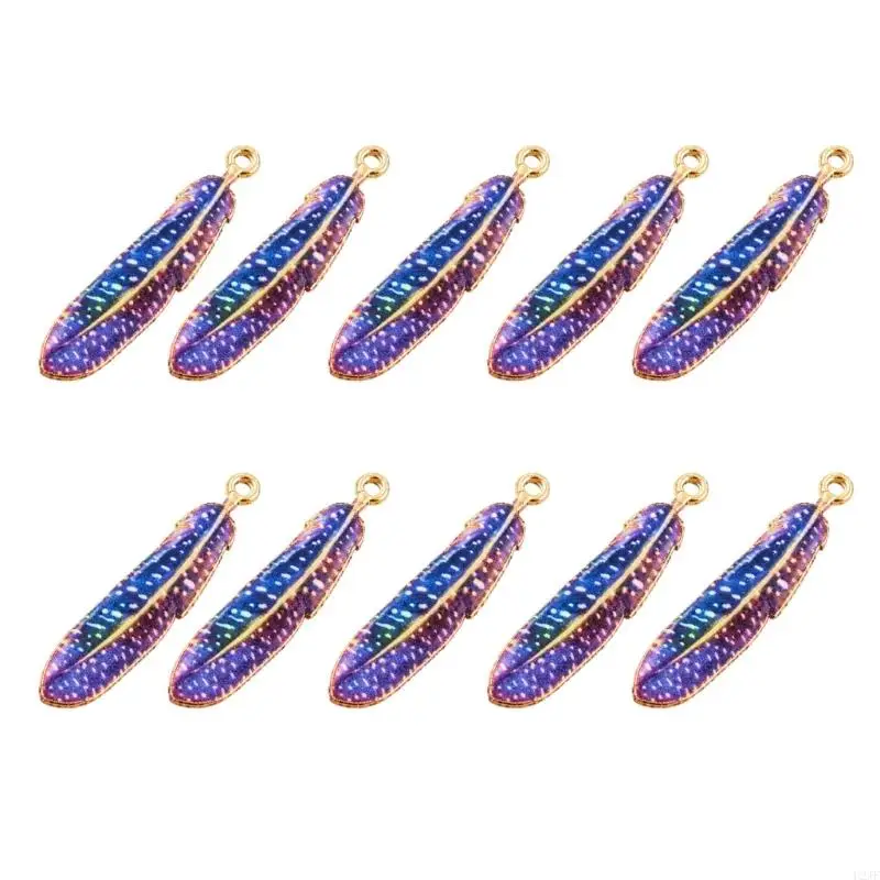 Colorful Feather-Shaped Jewelry Findings Pendants with Gold-Tone Edging and Built-In Attachment Rings for Necklaces and Earrings