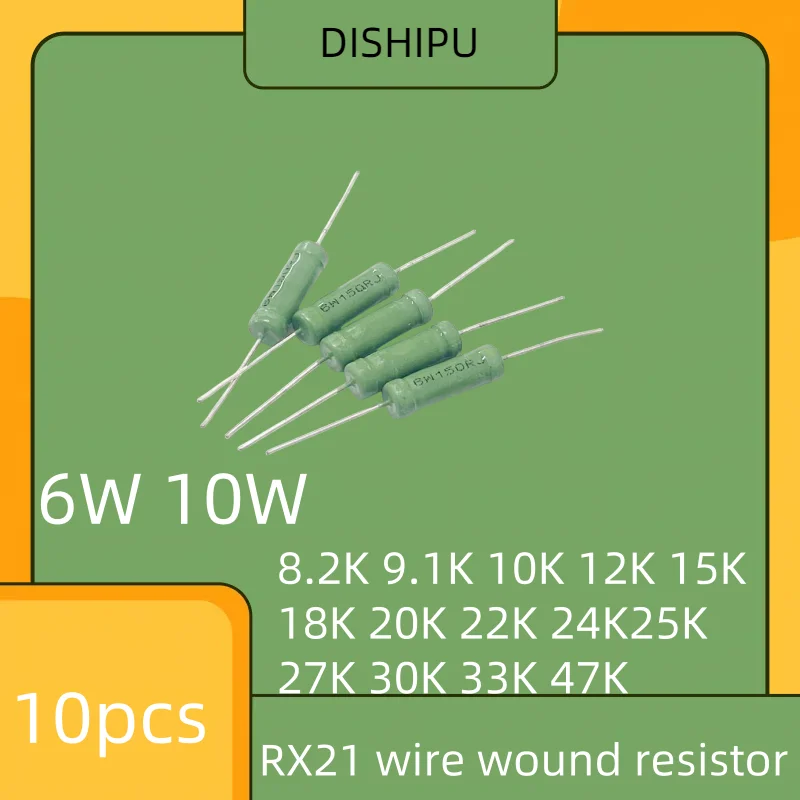 

10 PCS RX21 wire wound resistor 6W 10W9.1K10K12K15K18K20K22K24K 25K 27K30K33K47K