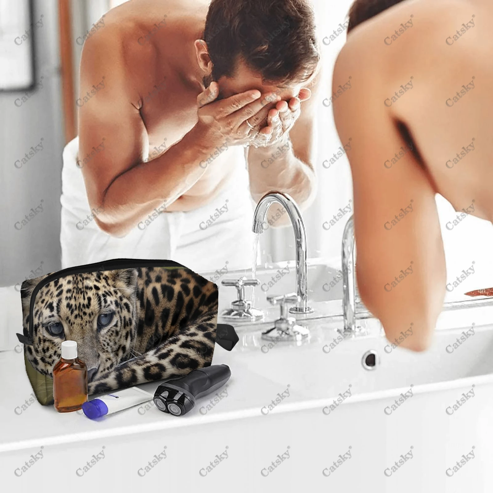 Leopard Animal Cosmetic bag for women with printed patterns fashionable large-capacity beauty storage toiletry cosmetic bag