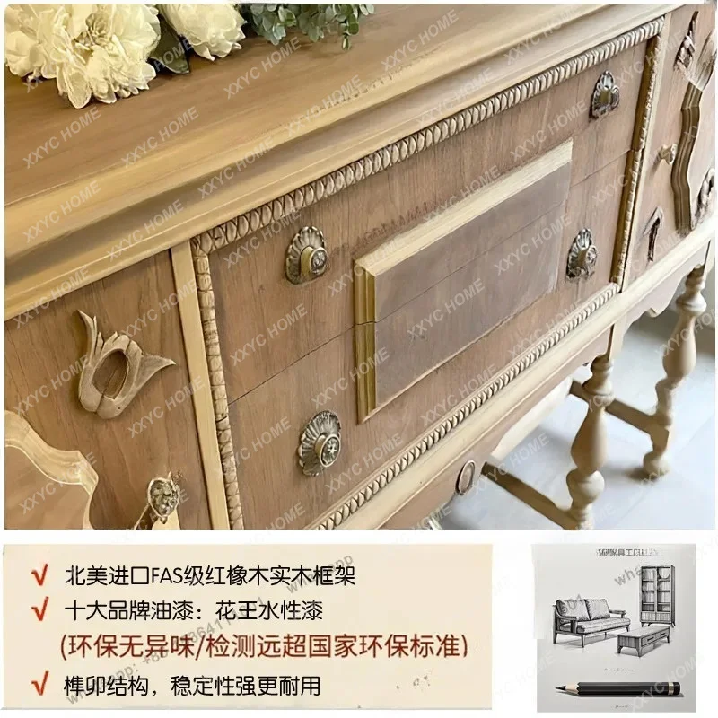 XX L retro carved solid wood porch cabinet, antique villa entry partition log dining side cabinet