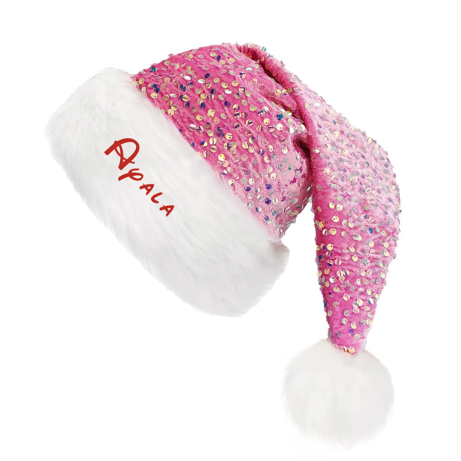 

Personalized Printing New Product Christmas Hat With Thick Sequins Christmas Hat And Pink Adult Hat