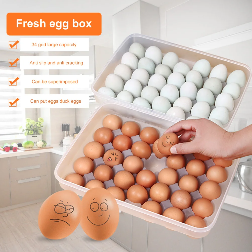 

Egg Storage Box Plastic 34 Grid Stackable Refrigerator Egg Holder Large Capacity Organizer Household Fridge Container