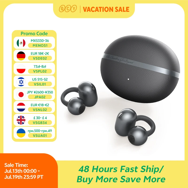 QCY Crossky C50 Open Ear Wireless Earbuds Bluetooth 6.0 Comfort Clip O