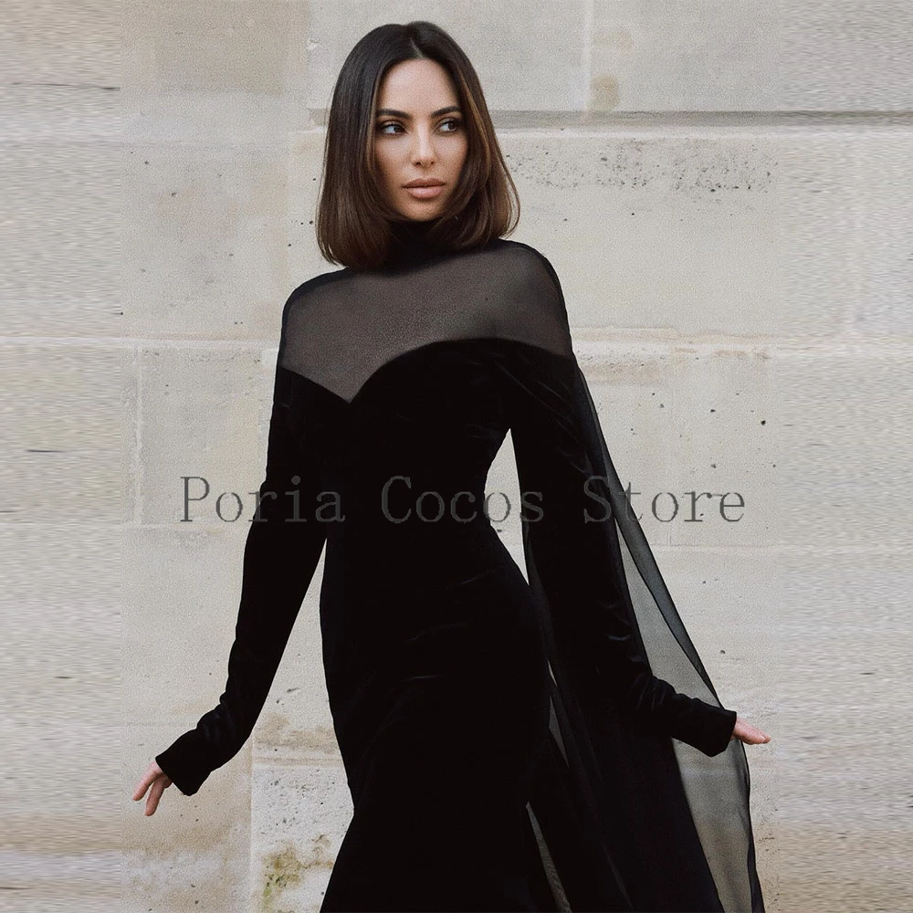 ชุดราตรีทรงเมอร์เมดแขนยาวแบบสั่งตัดสไตล์ซาอุดิอาระเบีย คอทรงโอ ยาวกรอมพื้น สำหรับงานเลี้ยงอย่างเป็นทางการ